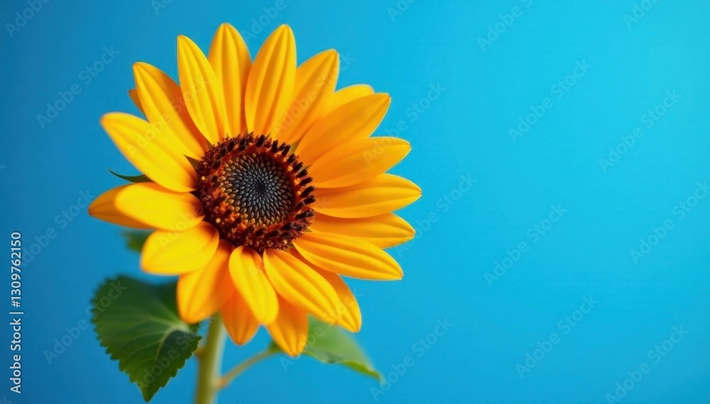 Obraz premium Single orange sunflower, striking blue background, sharp focus, color, macro, wildflower