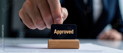 A business professional stamps an 