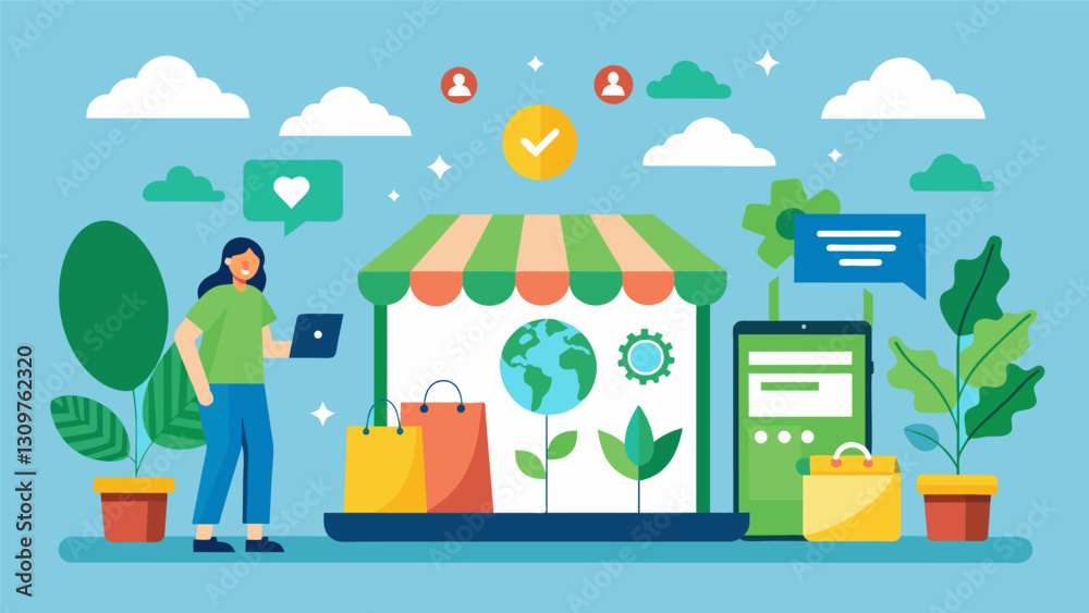 A hub for ecoconscious shoppers to give new life to secondhand items and reduce waste.. Vector illustration A hub for ecoconscious shoppers to give new life to secondhand items and reduce waste.. Vector illustration