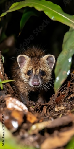 Elusive solenodon sniffing for food in the darkness photo