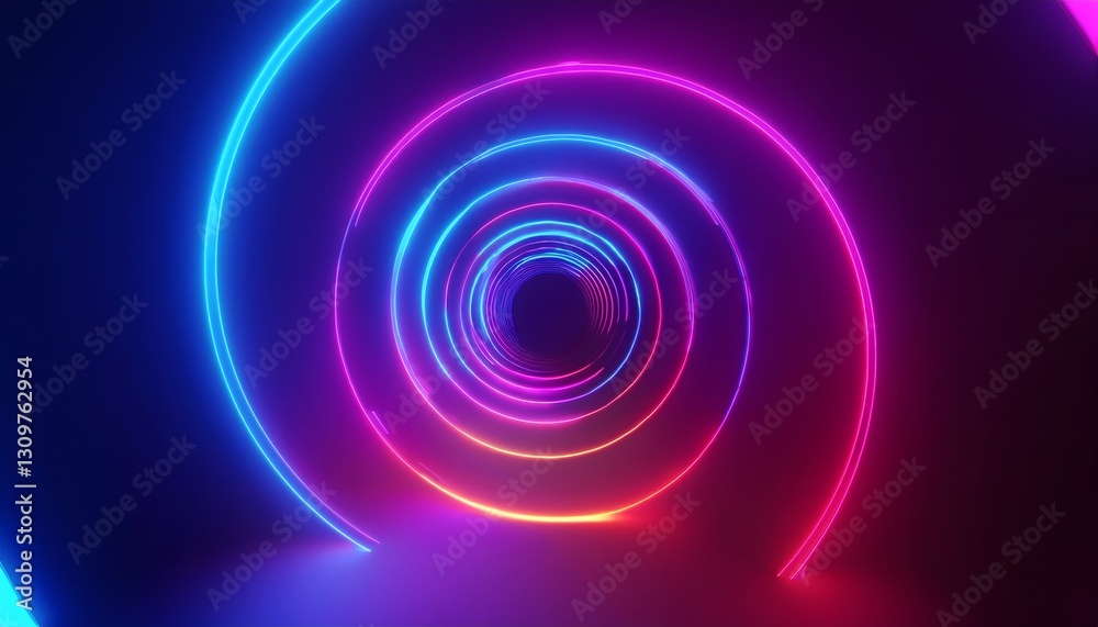 Glowing neon circles creating a colorful tunnel effect Glowing neon circles creating a colorful tunnel effect