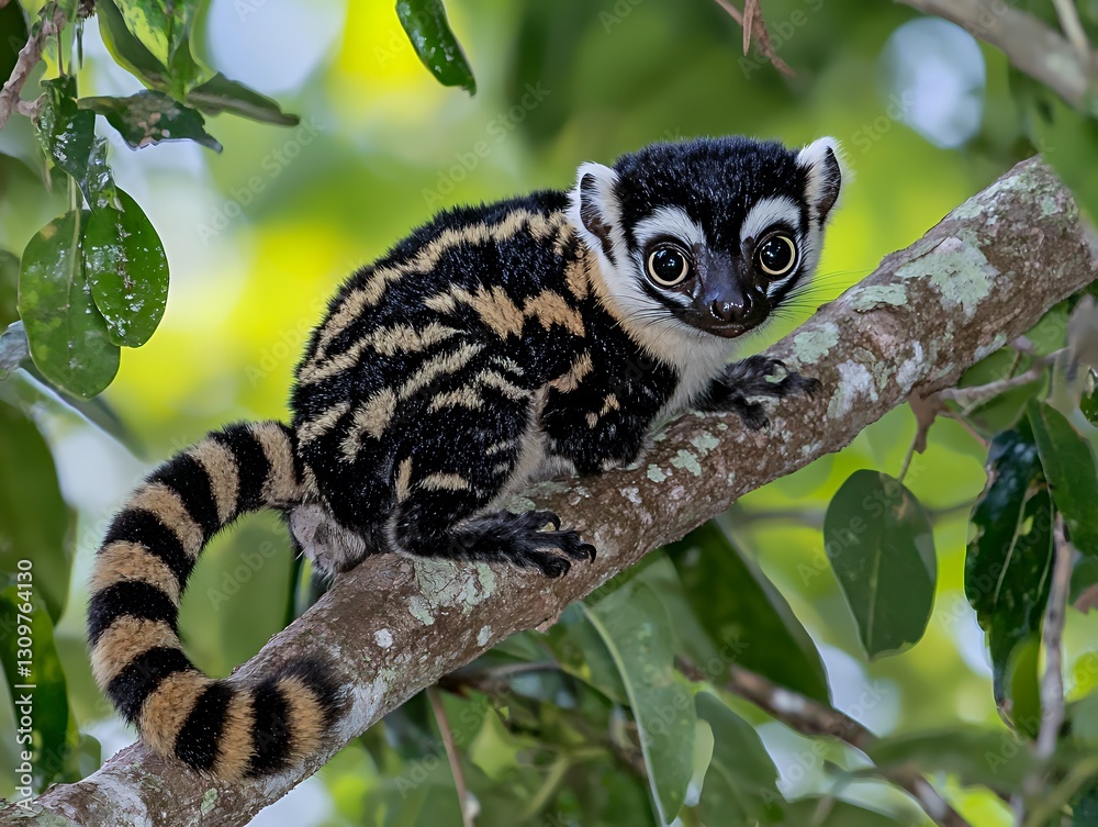Nocturnal cacomistle navigating rainforest branches Nocturnal cacomistle navigating rainforest branches