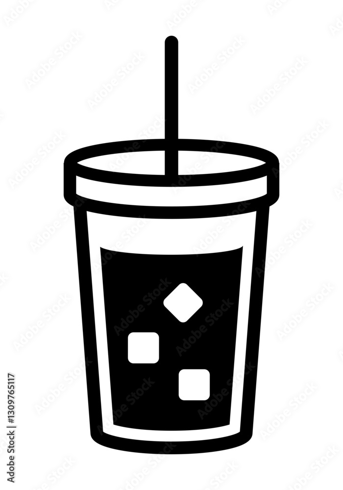icon a cold drink in a plastic cup with a flat lid straw and ice cubes inside. icon a cold drink in a plastic cup with a flat lid straw and ice cubes inside.