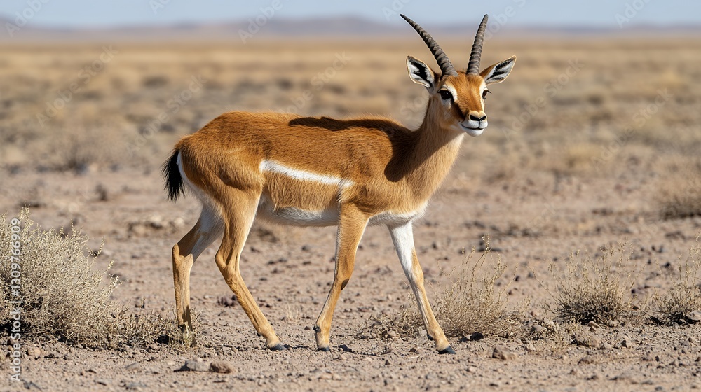 Short haired Saiga antelope moving through dry grasslands Short haired Saiga antelope moving through dry grasslands