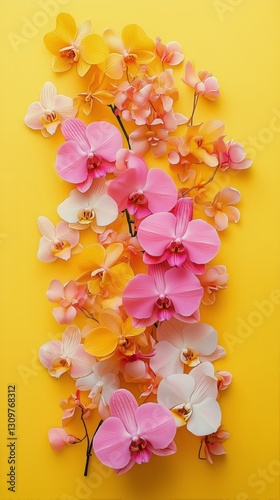 Colorful Arrangement of Flowers on Bright Yellow Background During Daytime