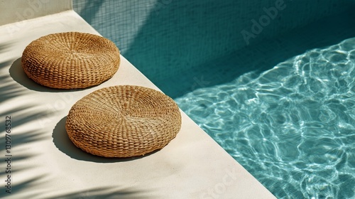 Relaxing by the Pool With Woven Cushions Under a Sunny Sky at a Tranquil Retreat