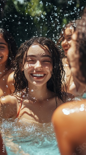 Joyful Summer Day in the Pool With Friends Splashing Water and Enjoying the Sun