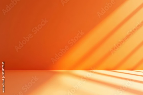 An orange wall with shadows creating geometric patterns elegantly