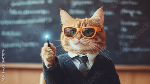 Cat in formal attire with laser pointer