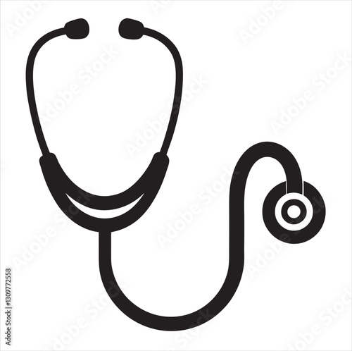 stethoscope black silhouette vector Background white