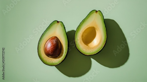 Freshly Cut Avocados on Green Surface Highlighting Vibrant Colors and Textures