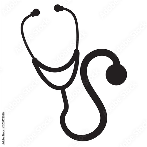 stethoscope black silhouette vector Background white