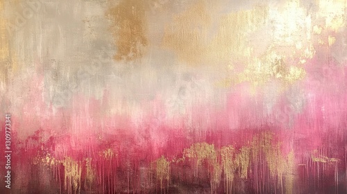 Abstract landscape with gentle pink hues and shimmering golden accents