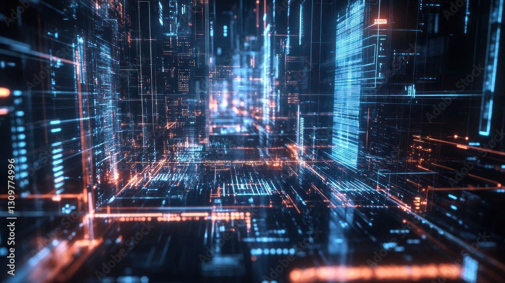 Abstract Data Stream in a Digital Matrix, Technological Background Abstract Data Stream in a Digital Matrix, Technological Background