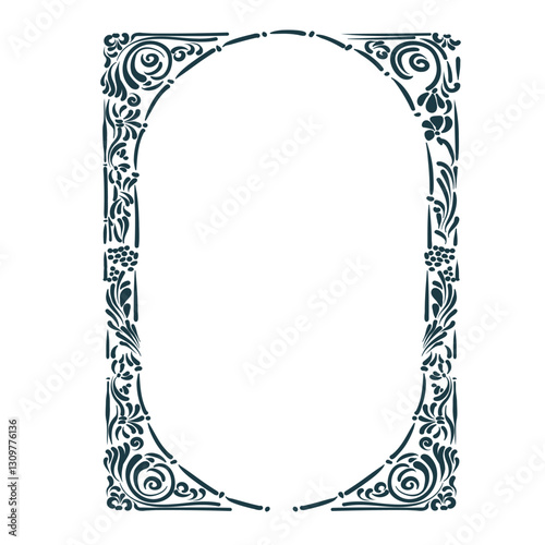 art nouveau abstract leaves floral vector frame line artistic