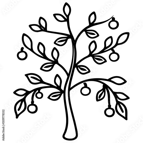 sustainability Agrotourism doodle line art. a fruit tree clipart orchard element.