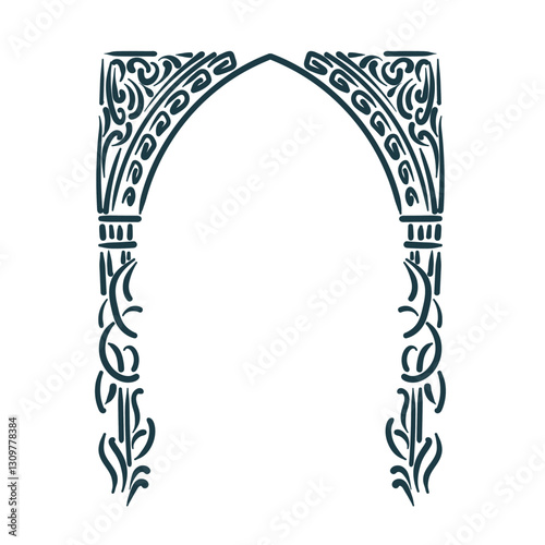 art nouveau abstract leaves floral vector frame line artistic