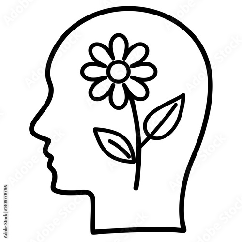 sustainability Agrotourism doodle line art. a human brain and head clipart showing mental health concerning wellness and growth mindset.