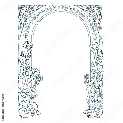 flowery arc garden vector nature frame line artistic