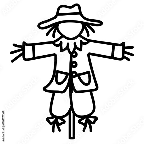 sustainability Agrotourism doodle line art. a scarecrow clipart  farm decoration element