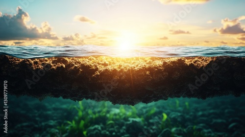 Breathtaking sunset over the ocean with warm colors reflecting on the water creating a perfect evening scene