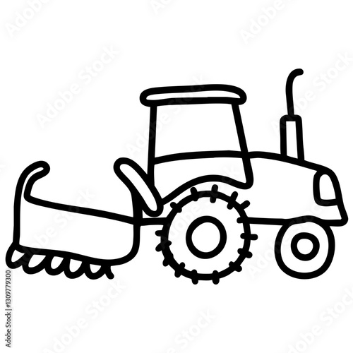 sustainability Agrotourism doodle line art. a tractor plowing clipart 