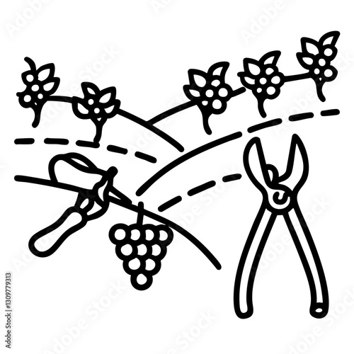 sustainability Agrotourism doodle line art. a vineyard clipart grape cultivation scene.