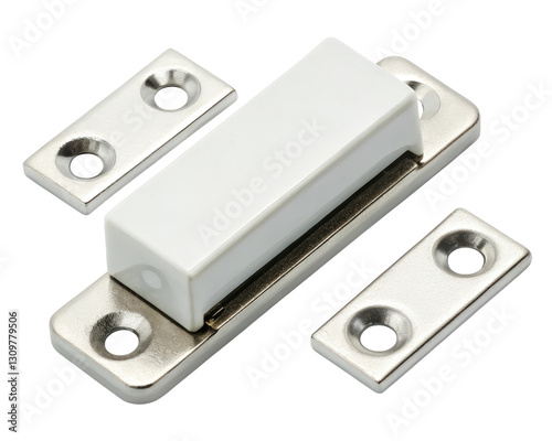 Magnetic door catch with metal plates on a transparent background