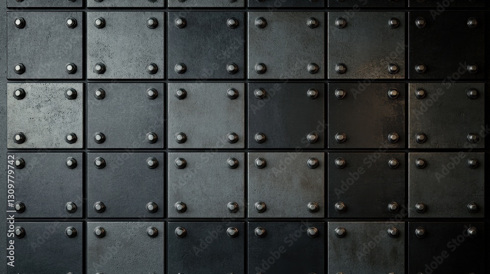 Metallic Wall of Small Boxes with Dim Lighting and Textured Finish Metallic Wall of Small Boxes with Dim Lighting and Textured Finish