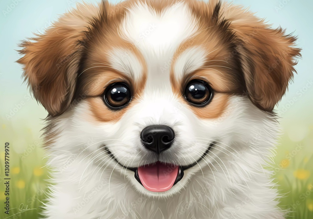 Adorable Puppy Portrait: A Digital Painting of a Happy Dog