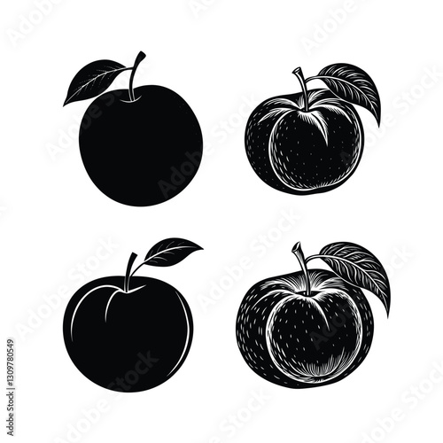 Set of nectarine fruit vector illustration.