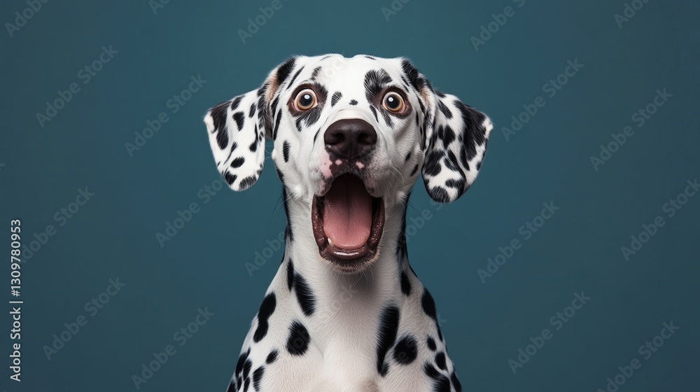 An energetic dalmation dog with its mouth open portraying a fun and lively spirit in a playful outdoor environment An energetic dalmation dog with its mouth open portraying a fun and lively spirit in a playful outdoor environment