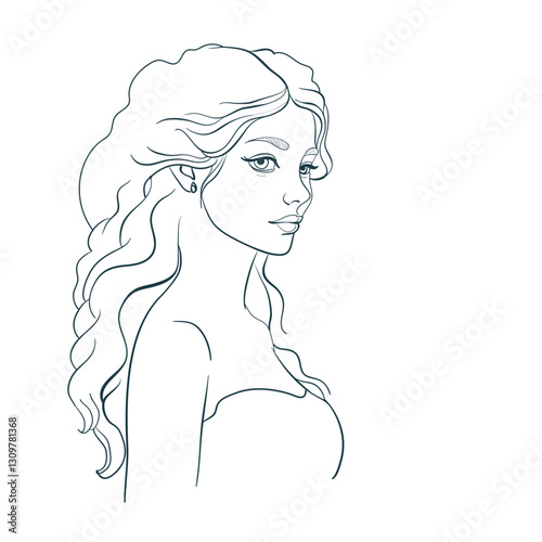 European slavic Beautiful girl vector illustration ethnic line art