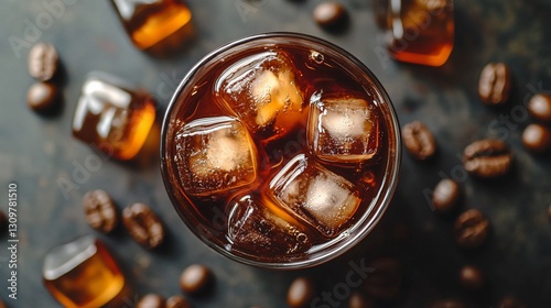 Iced Americano Coffee Ingredients Top View
