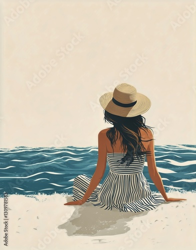 Relaxing at the Beach Under a Clear Sky With Gentle Ocean Waves in the Backgr...
