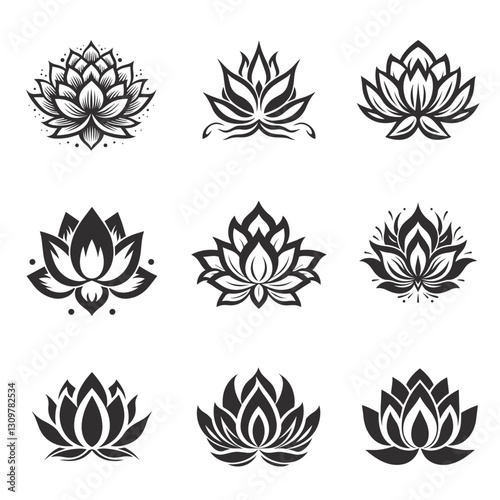Lotus set, vector icon collection for yoga and wellness 