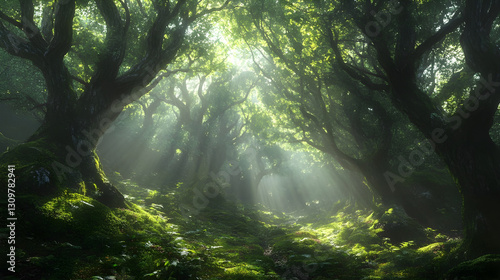 Breathtaking Sunlit Forest: Mystical Enchanted Woodland Wonder Concept