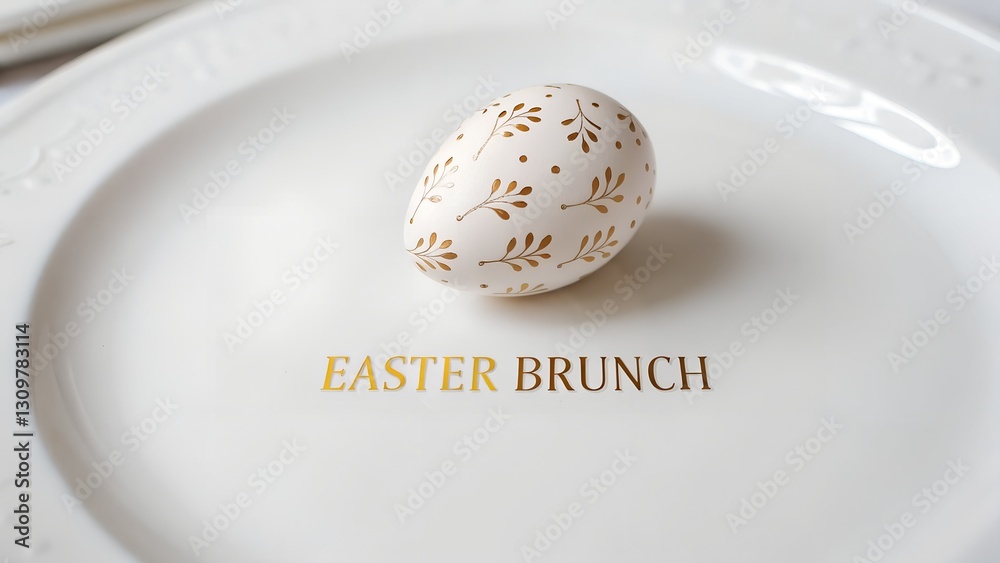 A minimalist and stylish Easter brunch invitation featuring an egg with golden script placed on a simple white plate, creating a refined and festive atmosphere. A minimalist and stylish Easter brunch invitation featuring an egg with golden script placed on a simple white plate, creating a refined and festive atmosphere.