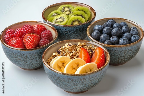 Colorful Fruit Bowls With Granola and Fresh Berries Arranged Beautifully for ...
