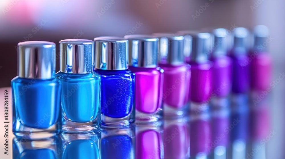 Colorful nail polish bottles in a row Colorful nail polish bottles in a row