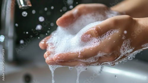 Thorough hand washing to eliminate germs and viruses with abundant foam