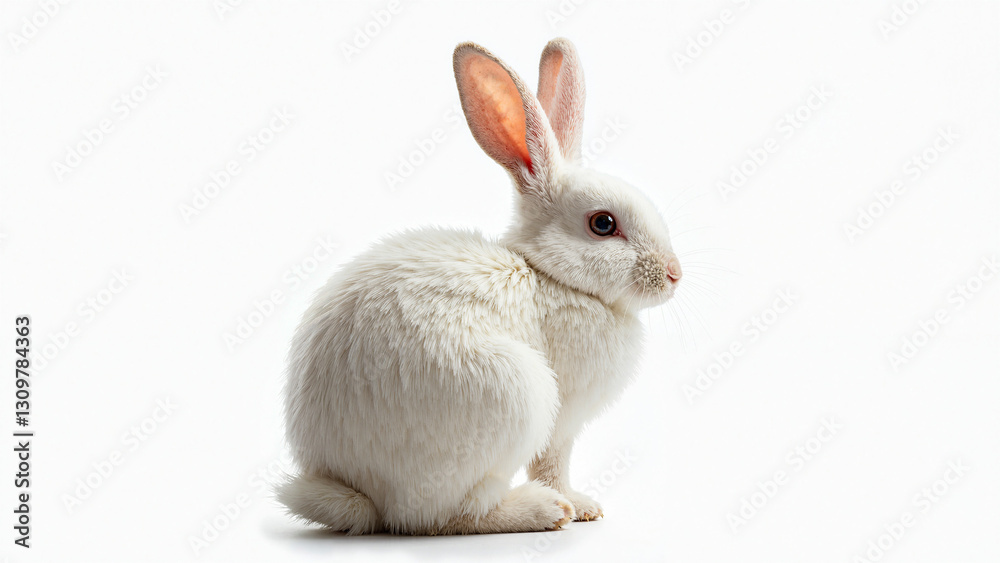 Striking Back View of a Sitting White Rabbit with a Transparent Background for Easter Promotions, Greeting Cards, and Digital Marketing Use Striking Back View of a Sitting White Rabbit with a Transparent Background for Easter Promotions, Greeting Cards, and Digital Marketing Use