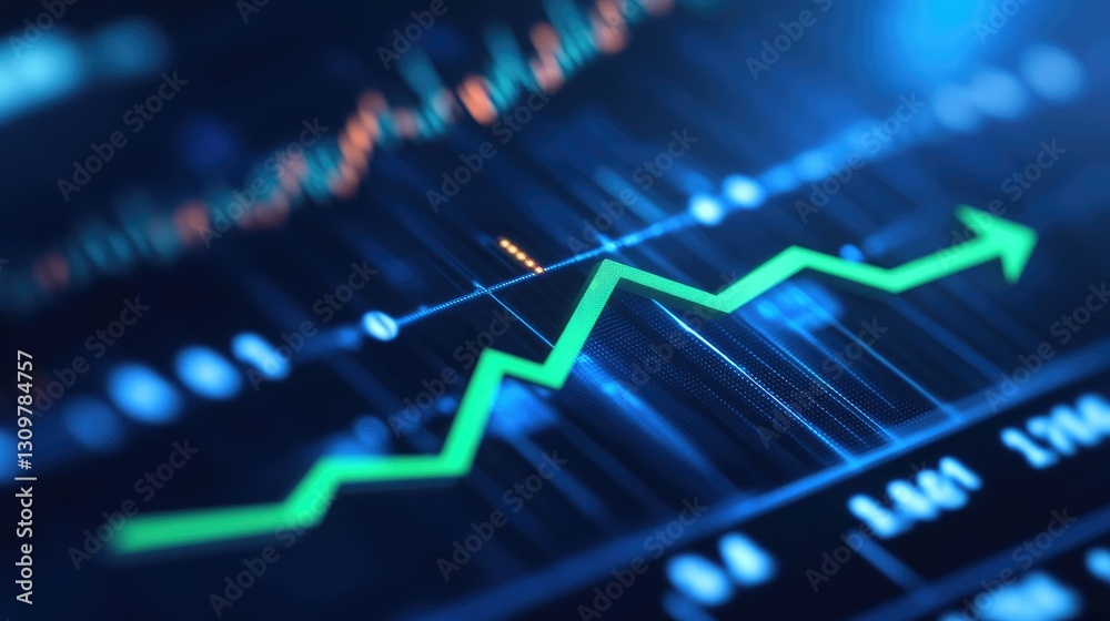 A glowing green rising arrow representing positive business gains A glowing green rising arrow representing positive business gains