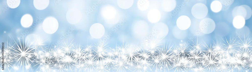 Sparkling Winter Bokeh Background with Blue and White Snowflakes