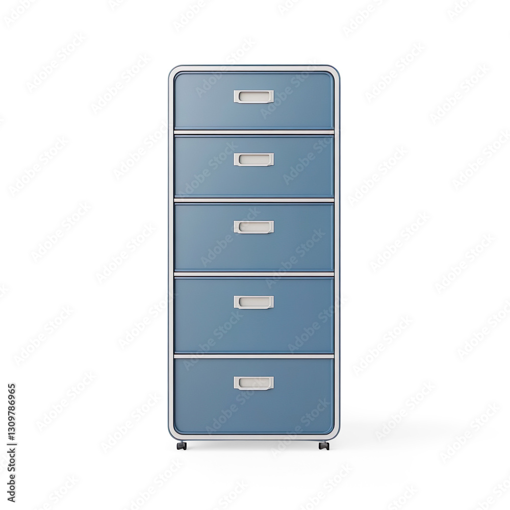 Blue Metal Filing Cabinet with Five Drawers on a Transparent Background Blue Metal Filing Cabinet with Five Drawers on a Transparent Background