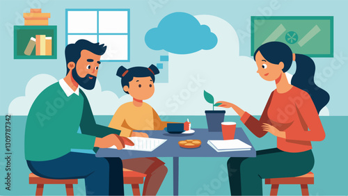 As their child studies in the next room the parents sit at the dining table deep in conversation about whether or not to take out loans to cover the. Vector illustration