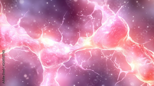 Microscopic view of interconnected neurons, glowing pink and white against a dark background.