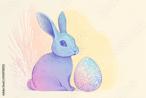 Easter bunny next to colorful egg