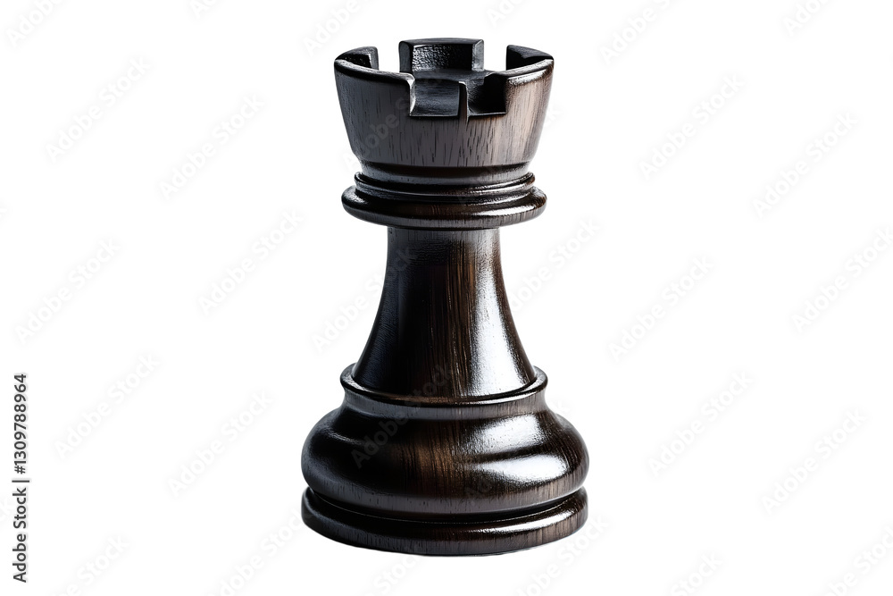 Single rook chess piece, centered on a pure white background, stock photo aesthetic, shadow casting subtly to the right, creating a soft gradient, hint at texture and craftsmanship, high resolution Single rook chess piece, centered on a pure white background, stock photo aesthetic, shadow casting subtly to the right, creating a soft gradient, hint at texture and craftsmanship, high resolution