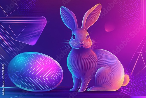 Easter bunny with egg on neon background